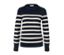 Granatowy, cienki sweter w paski.