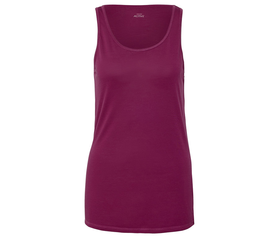 Fioletowy podkoszulek bez rękawów na białym tle.