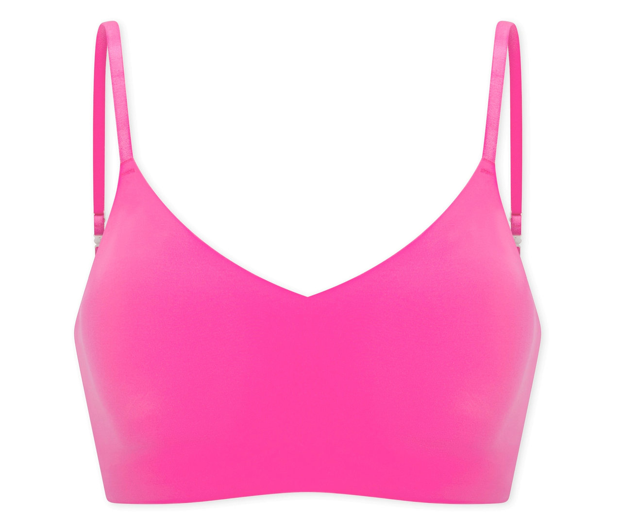 Różowa niewidoczna braletka SCHIESSER z wkładkami na białym tle.