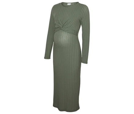 Oliwkowa sukienka ciążowa MAMALICIOUS MLLUCY JUNE LS JRS MIDI DRESS 2F.