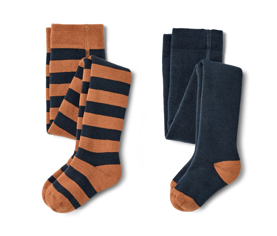 Dwie pary niebieskich rajstop termicznych.