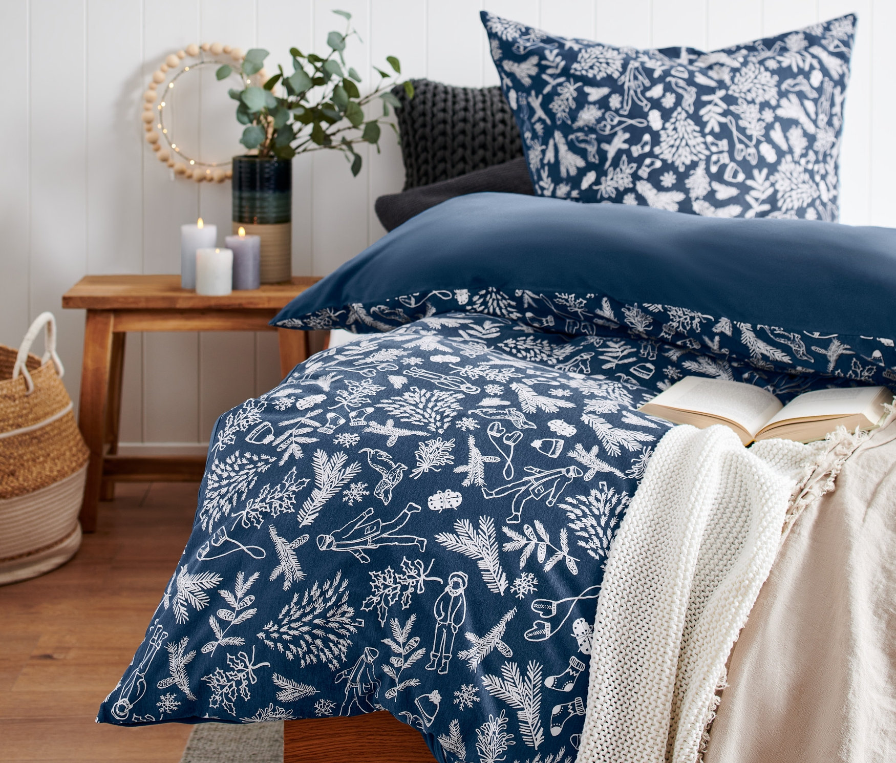 Pościel z zimowego dżerseju ze wzorem zimowym.