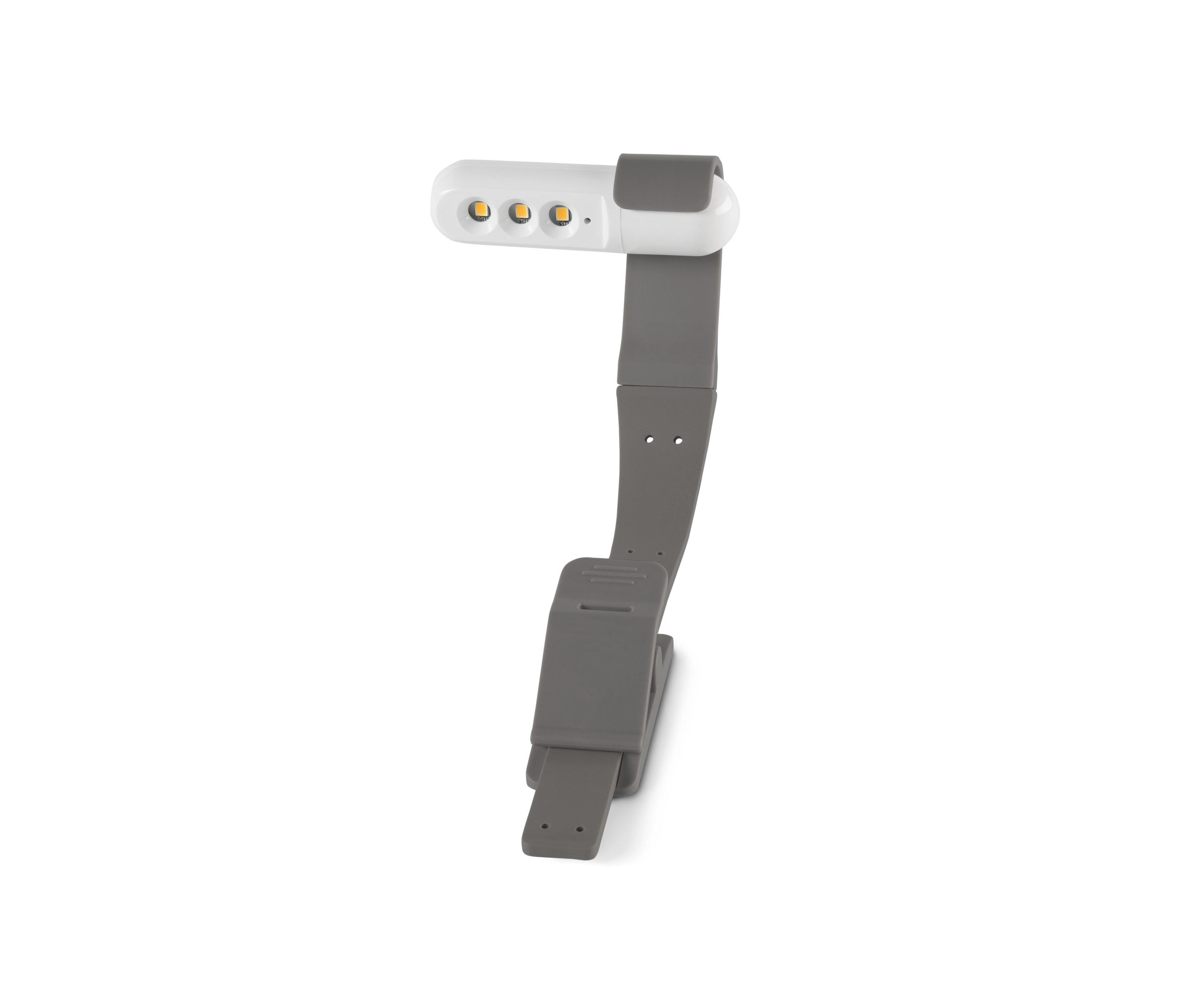 Szara lampka LED do czytania z akumulatorem.