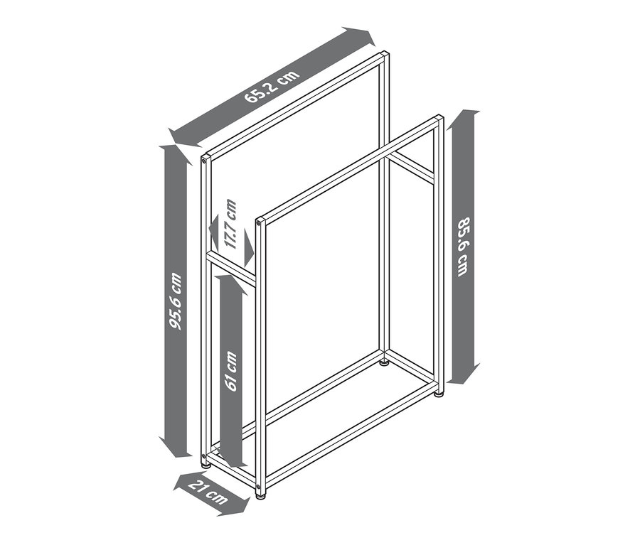 Ilustracja białego wieszaka na ręczniki z wymiarami.