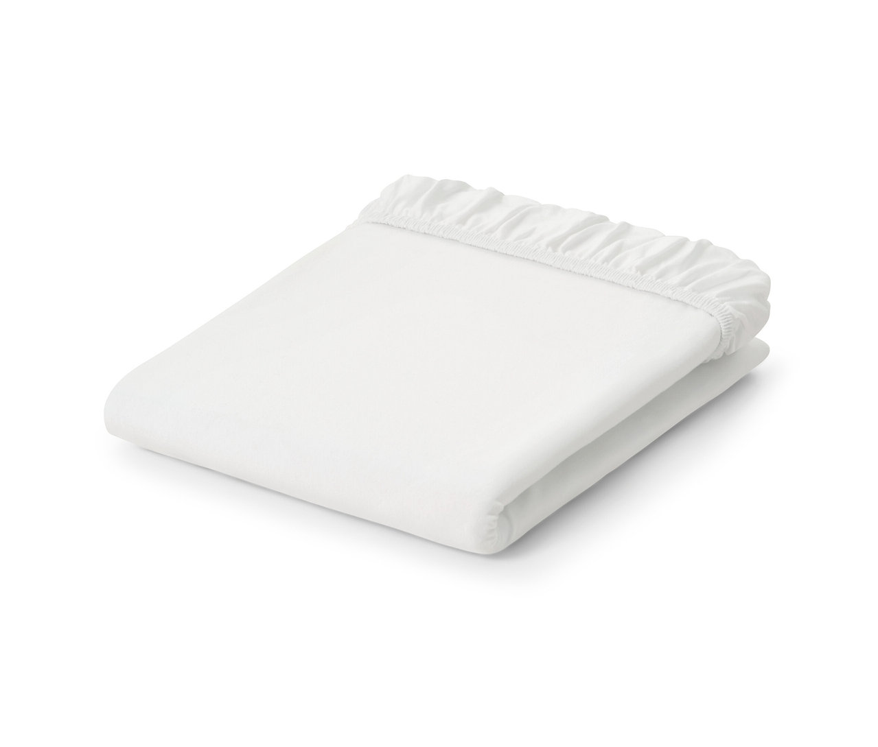 Złożone białe prześcieradło dżersejowe z gumką.