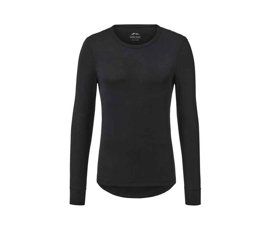 Czarna termoaktywna bielizna funkcyjna z długim rękawem na białym tle.
