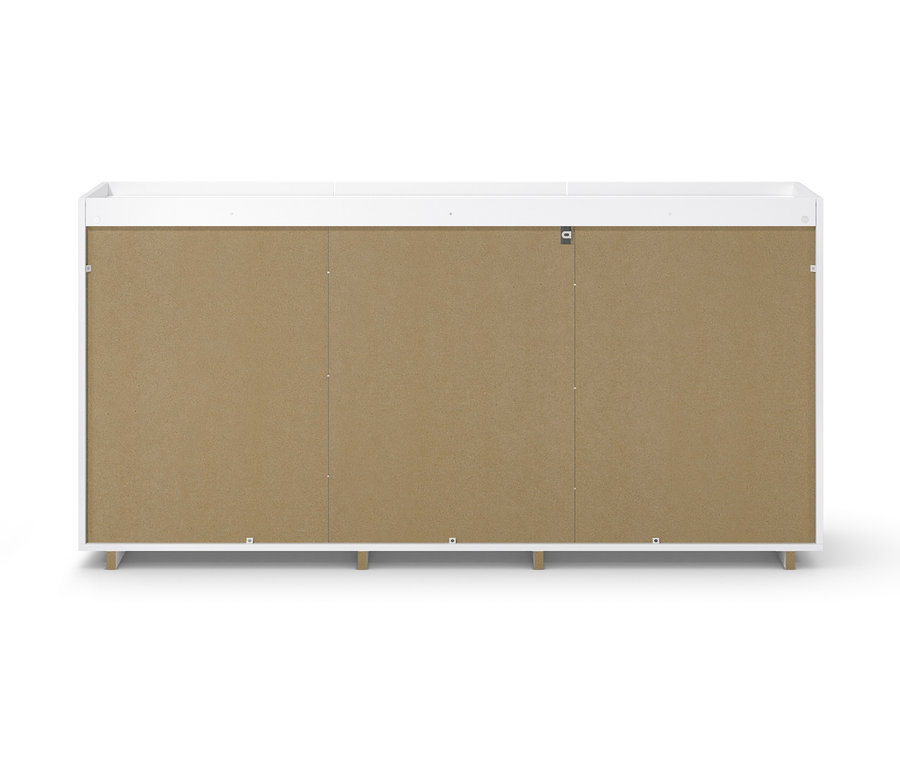 Widok z tyłu białej szafki typu sideboard.