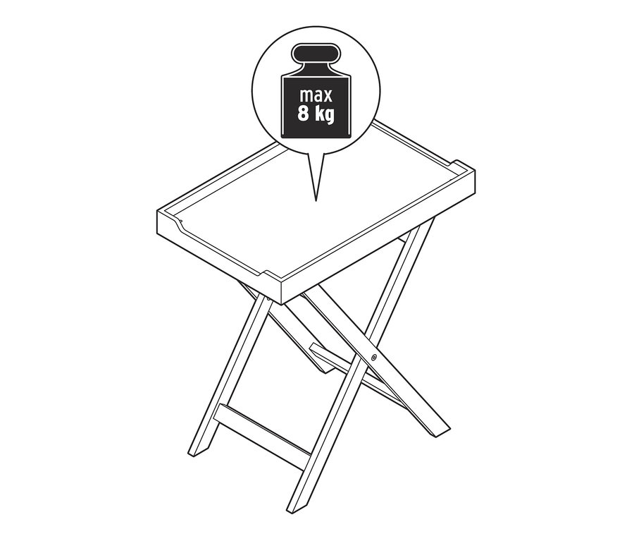 Ilustracja składanego stolika z maksymalnym obciążeniem 8 kg.