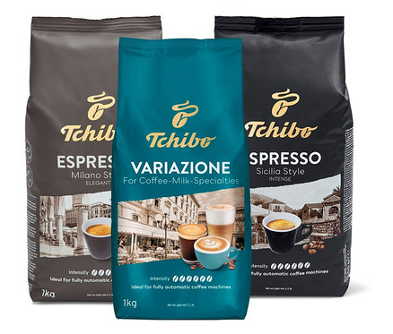 Trzy opakowania kawy ziarnistej Tchibo Verkostung Set 3kg.