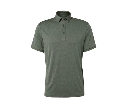 Khaki funkcyjna koszulka polo z krótkimi rękawami i trzema guzikami.