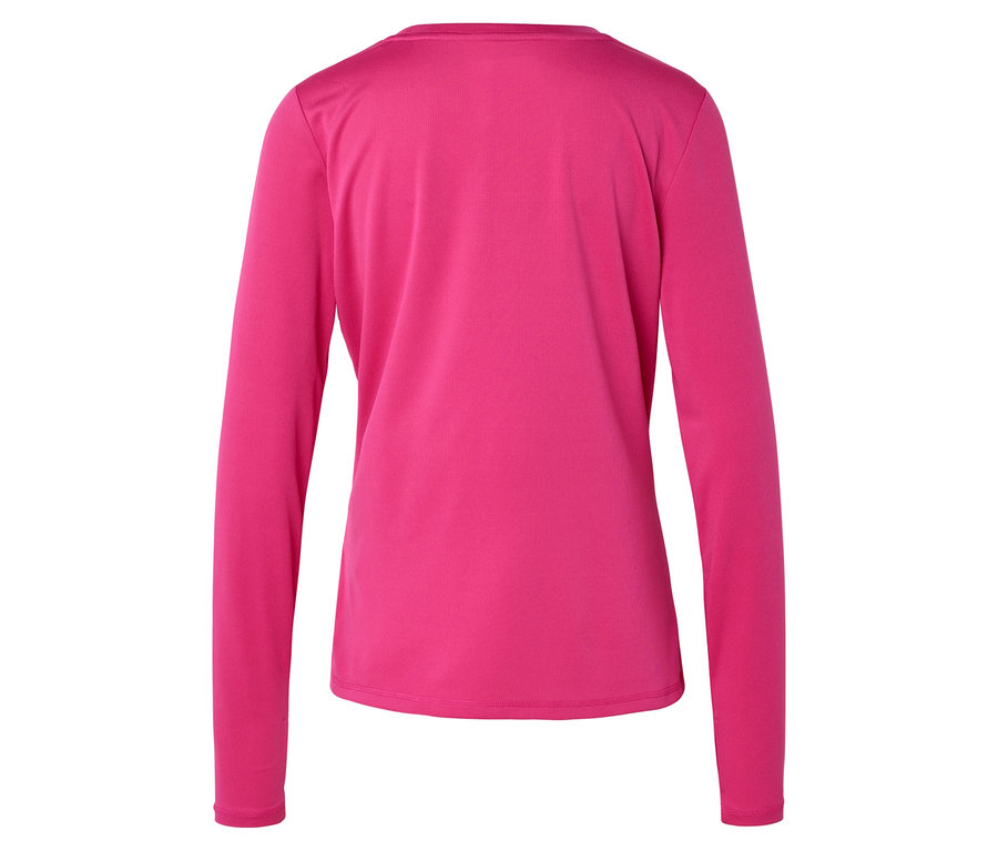 Widok z tyłu różowej koszulki z długim rękawem.