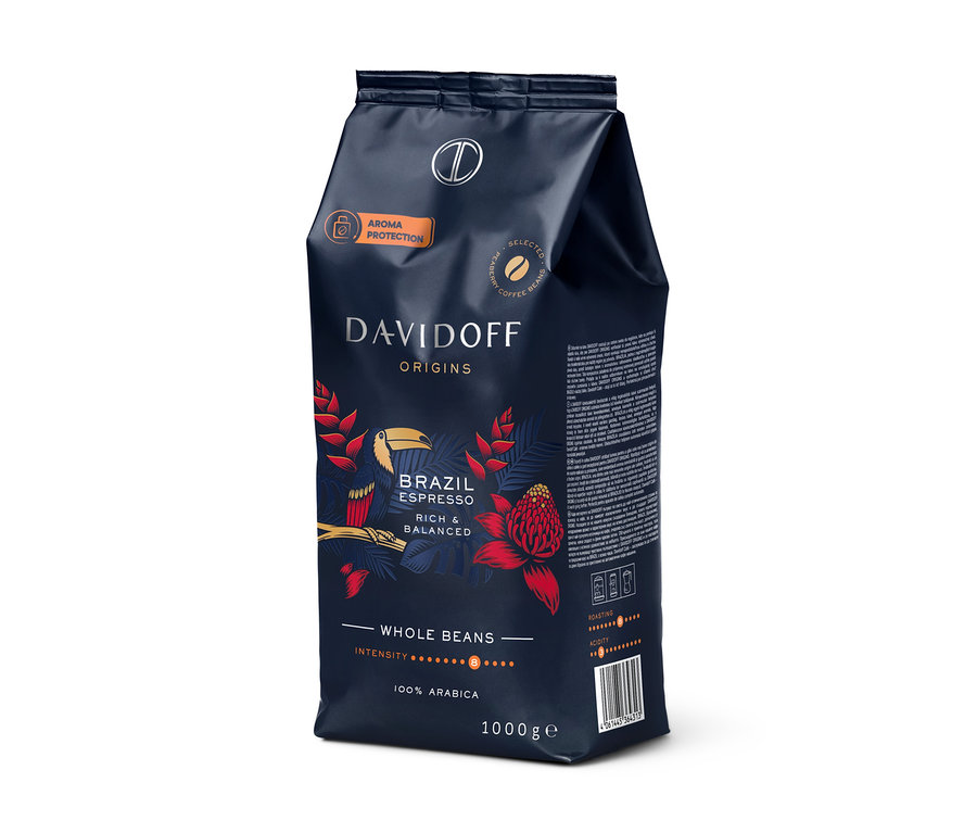 Opakowanie kawy ziarnistej Davidoff Café Origins Brazil o wadze 1 kg.