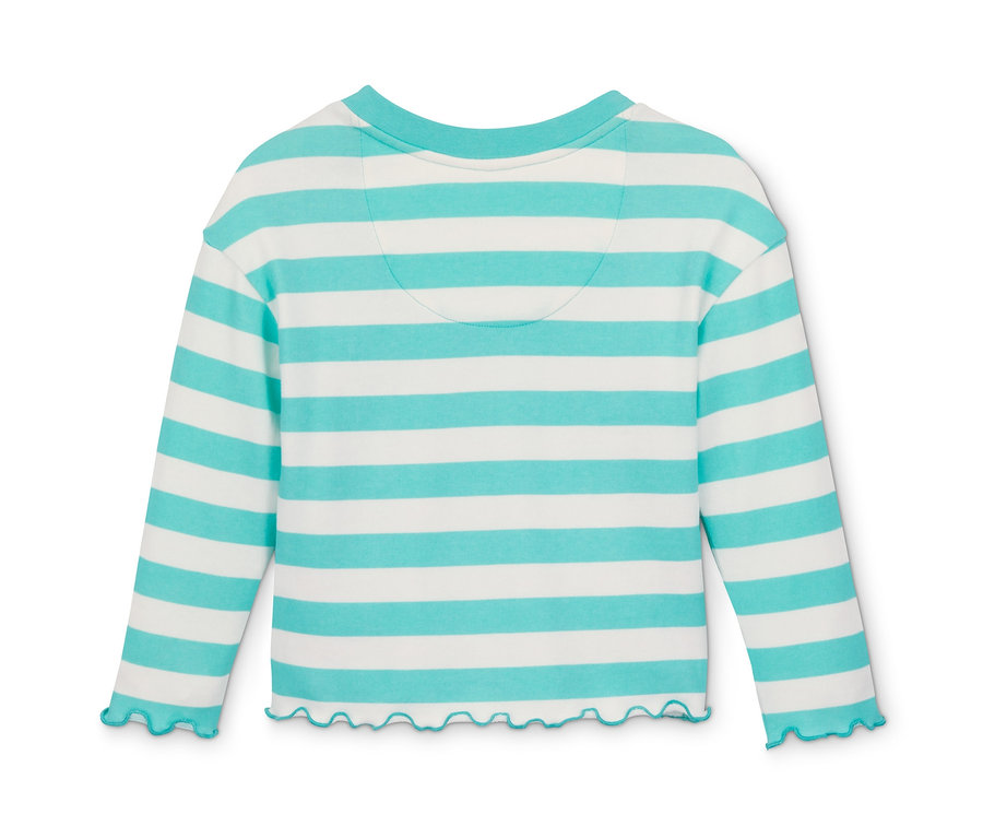 Bluza dresowa z bawełny ekologicznej w paski, turkusowo-biała, z długim rękawem.