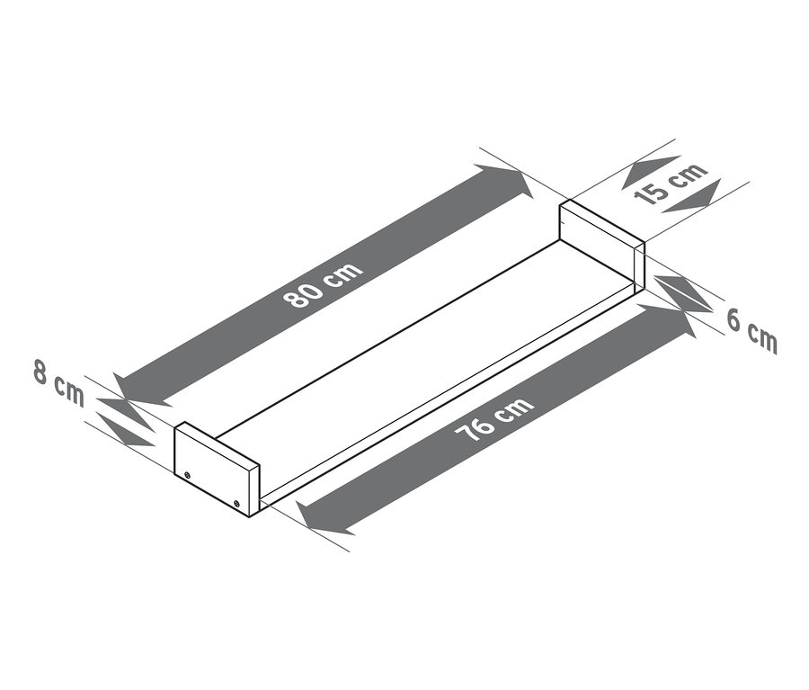 Schemat półki ściennej o długości około 80 cm.