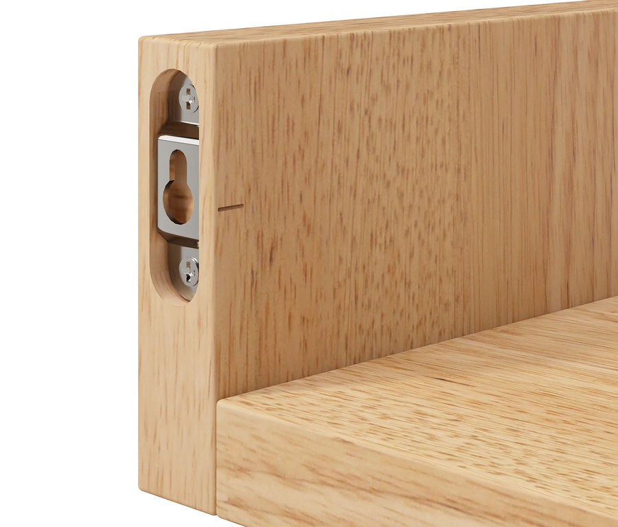 Szczegół mocowania półki ściennej o wymiarach ok. 120 cm i 80 cm.