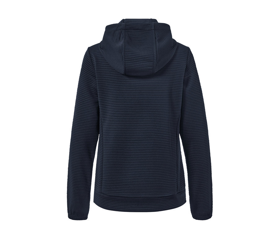 Granatowa bluza z kapturem widziana od tyłu.