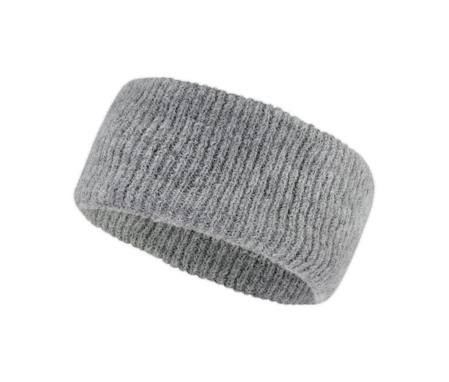Szara opaska z dzianiny.