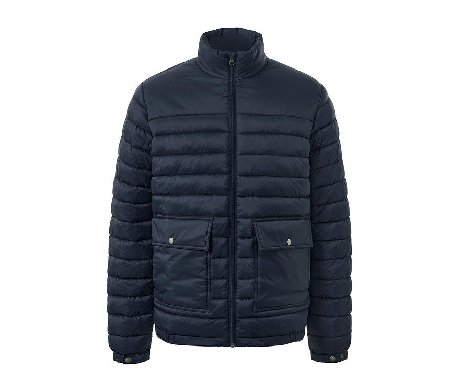 Granatowa kurtka pikowana.