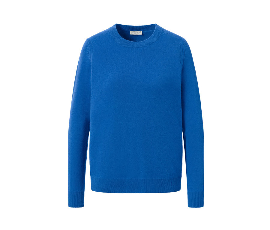 Kobaltowy sweter z delikatnej dzianiny z kaszmirem.