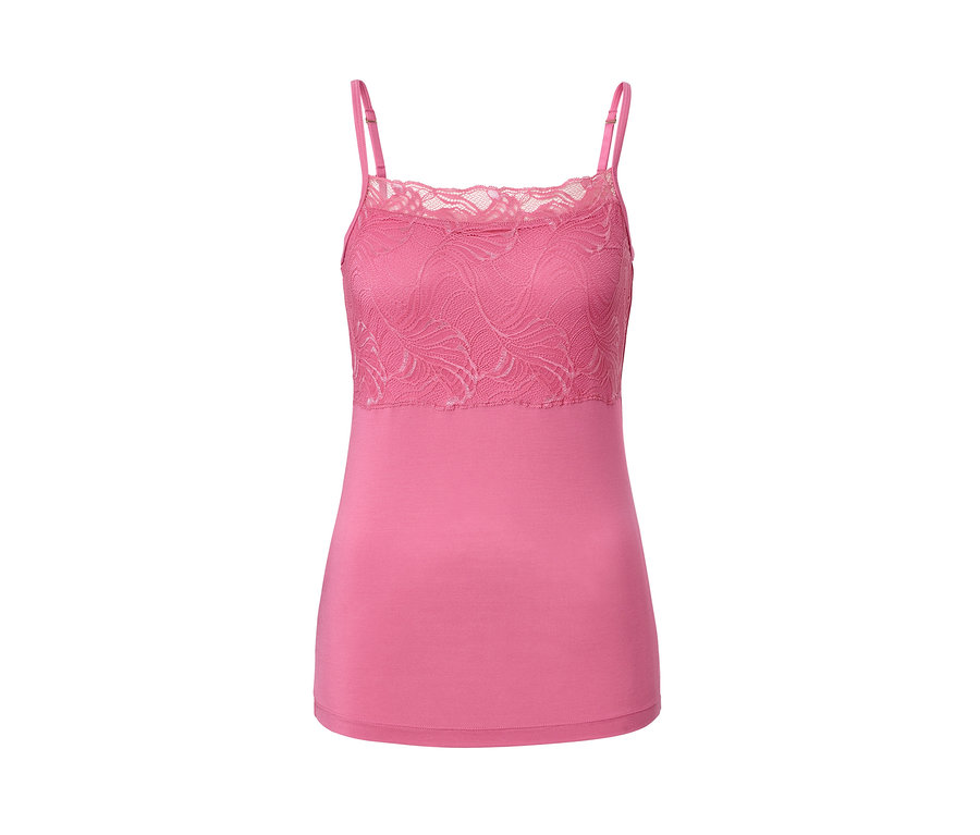 Różowa koszulka z modalu z koronką na piersi.