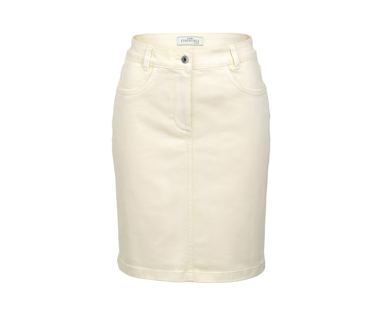 Kremowa spódnica dżinsowa.