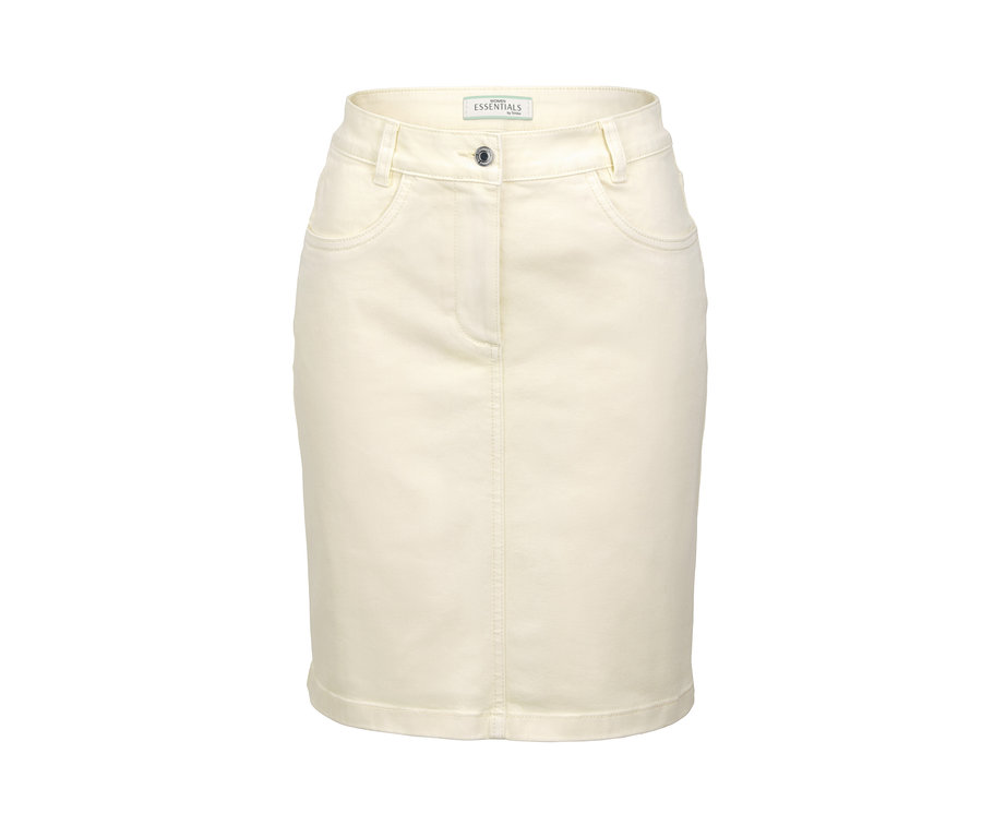 Kremowa spódnica dżinsowa.