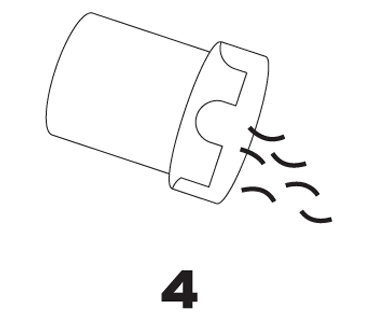 Ilustracja przedstawia przechylony pojemnik, z którego wysypuje się zawartość, a pod nim cyfrę 4.