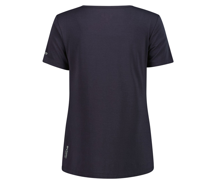 Granatowa koszulka z krótkim rękawem, widok z tyłu.