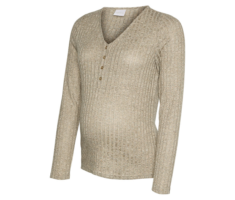 Beżowa koszulka ciążowa MAMALICIOUS „MLPAMMIE LIA” z długim rękawem i zapięciem na guziki.