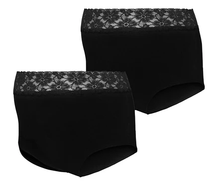 Dwie czarne figi MAMALICIOUS MLHEAL HW LACE PANTIES 2-P NOOS leżą jedna na drugiej.