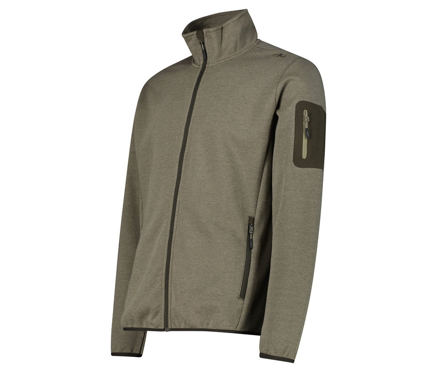 Oliwkowa kurtka polarowa zapinana na zamek błyskawiczny z kieszeniami.