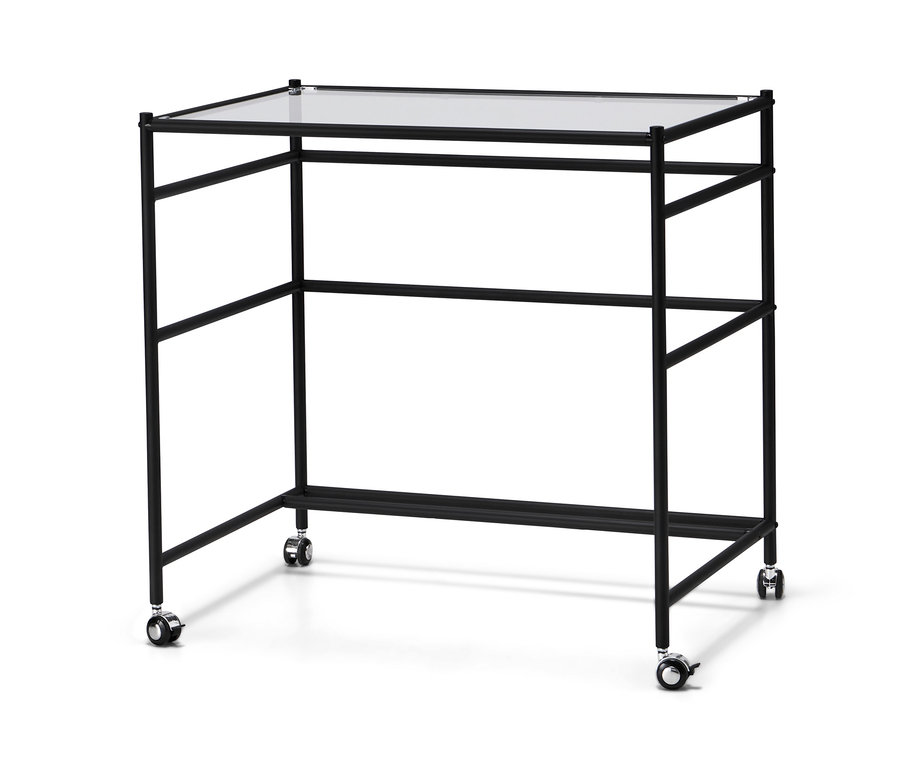 Czarne biurko na kółkach »CN3« ze szklanym blatem.