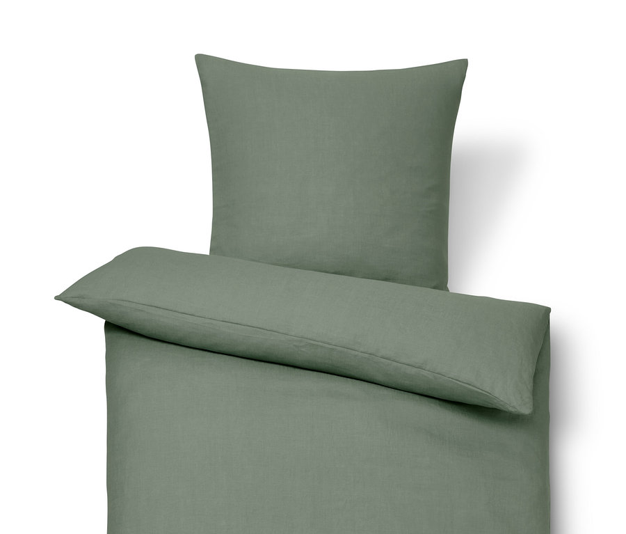 Zielona pościel lniana w rozmiarze standardowym i niestandardowym.