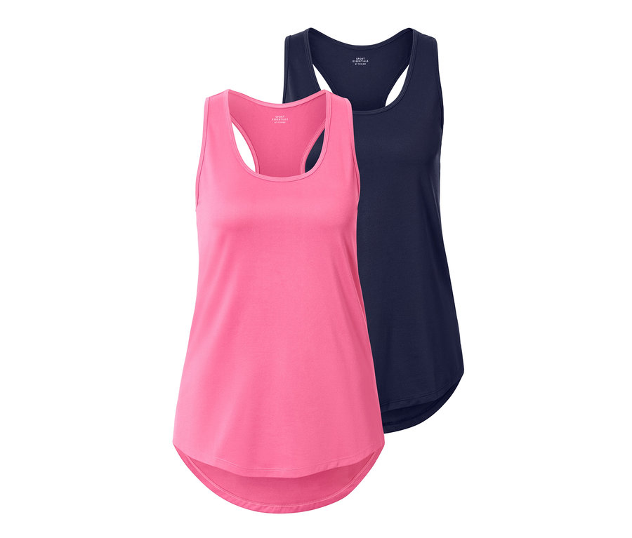 Dwa topy funkcyjne: różowy i niebieski.