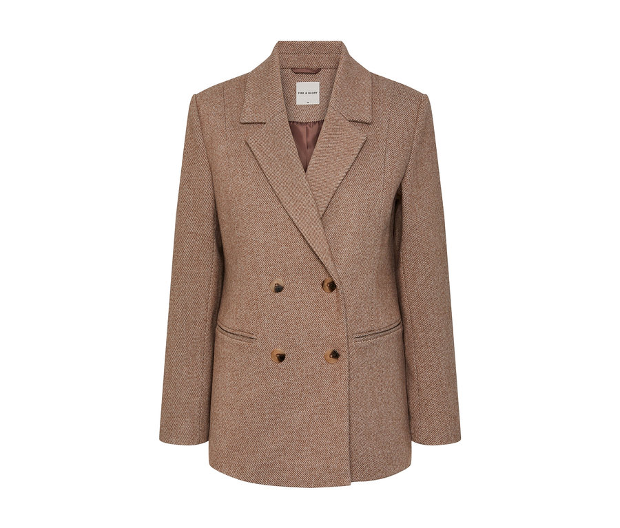 Brązowa marynarka z guzikami.