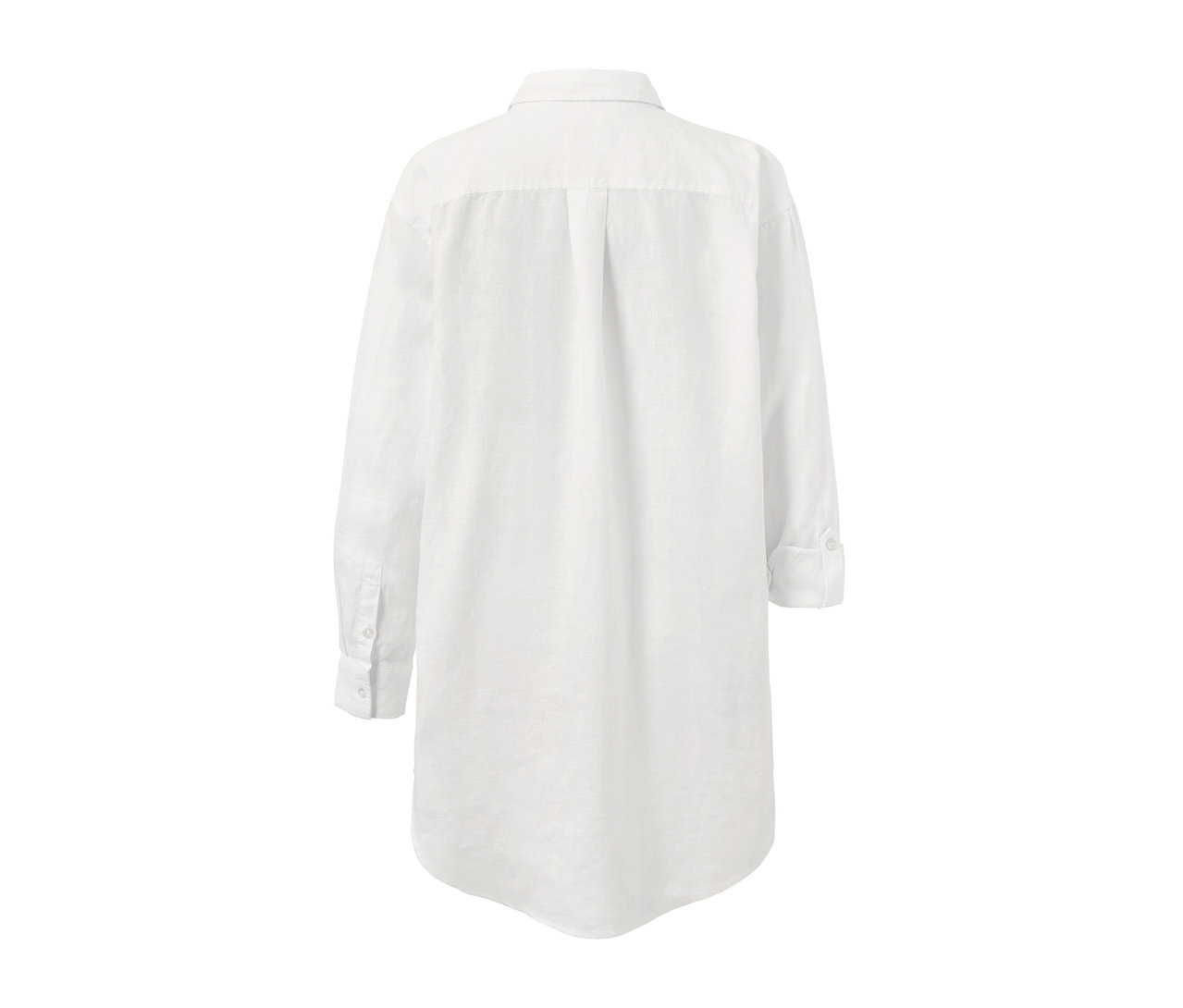 Widok z tyłu białej bluzki lnianej.