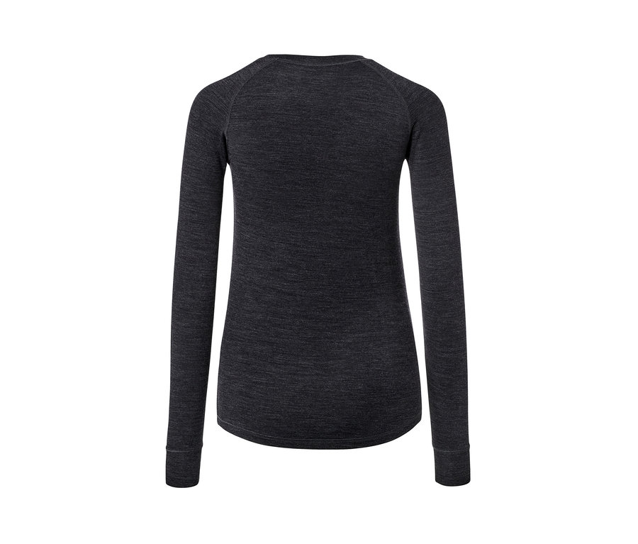 Zdjęcie z tyłu damskiej koszulki funkcyjnej z długim rękawem z wełną z certyfikatem RWS.