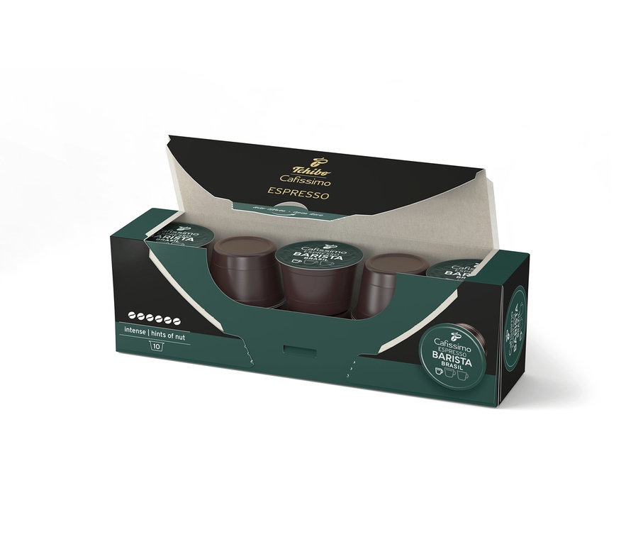 Otwarte opakowanie kapsułek Cafissimo Barista Espresso Brasil.