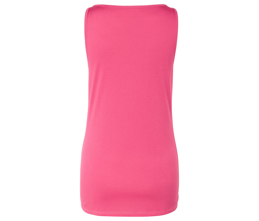 Widok z tyłu różowego topu bez rękawów.