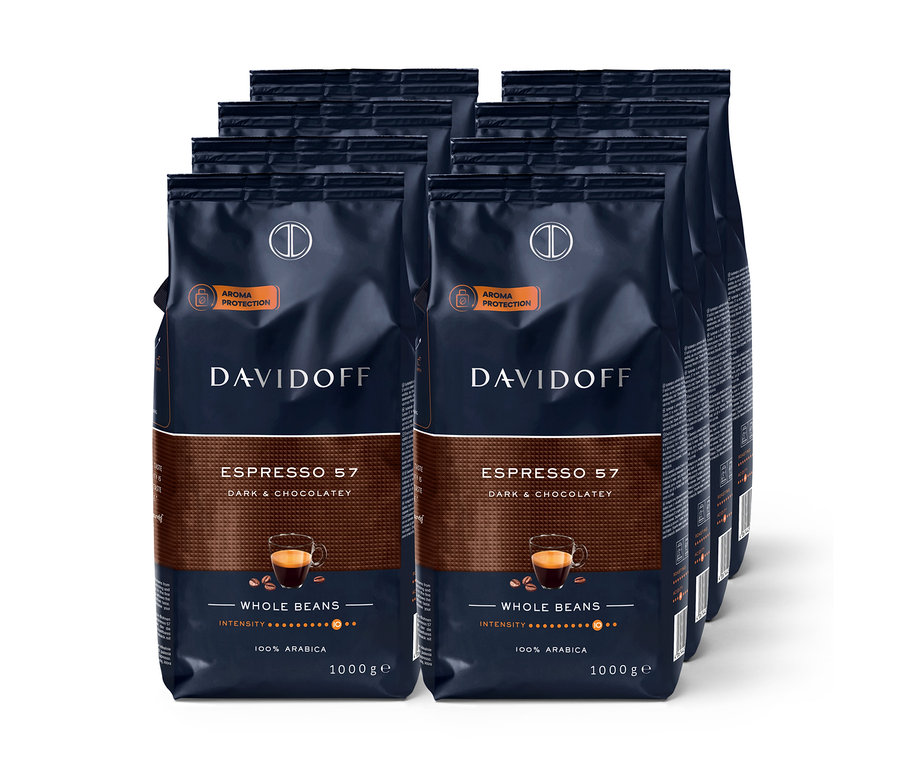 Kilka opakowań ziaren kawy Davidoff Espresso 57.
