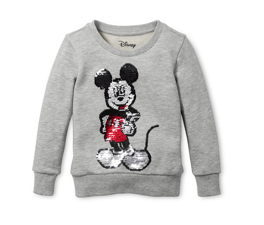 Szara bluza »Disney« z aplikacją Myszki Miki z dwustronnymi cekinami.