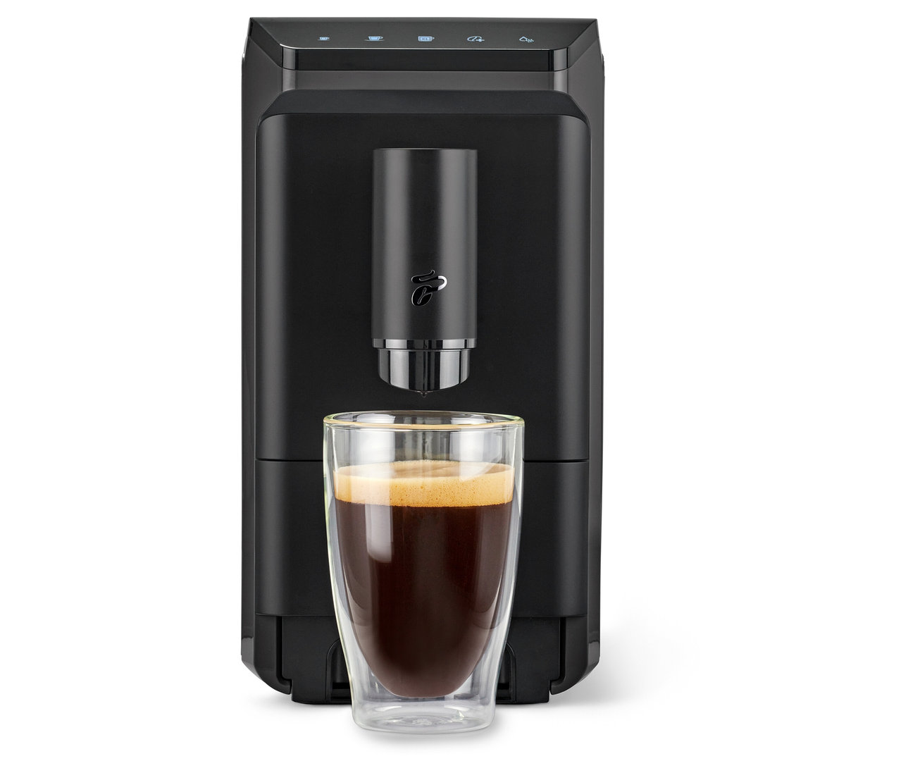 Czarny ekspres do kawy »Esperto mini« z filiżanką kawy.