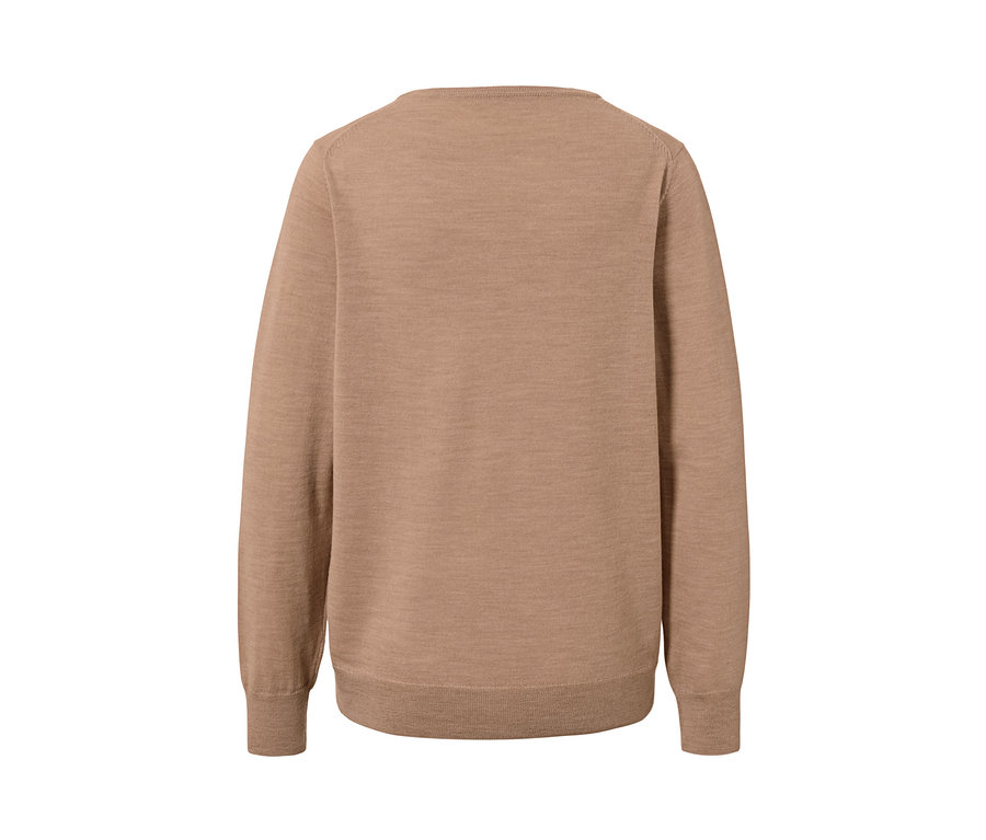 Beżowy nakrapiany sweter z wełny merino.