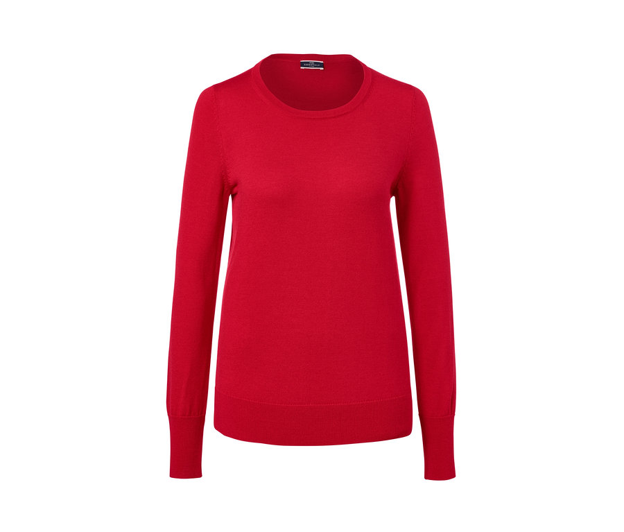 Czerwony sweter z delikatnej dzianiny z wełną merino.