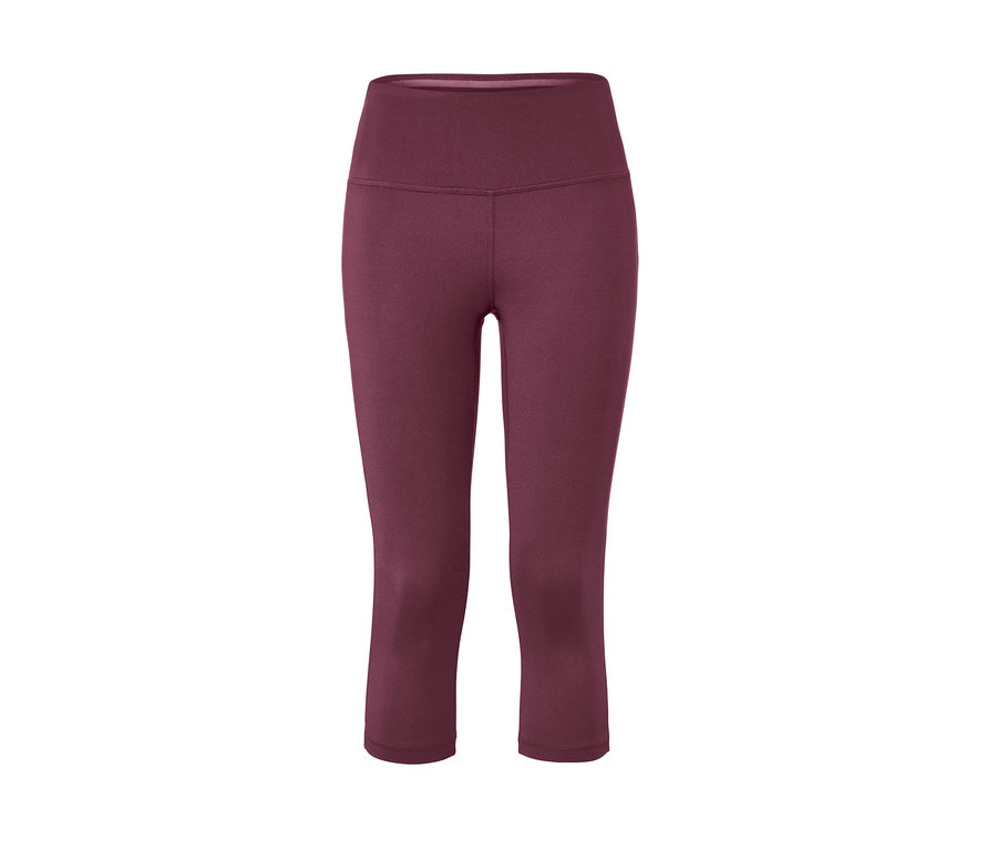 Śliwkowe legginsy sportowe o długości 3/4.