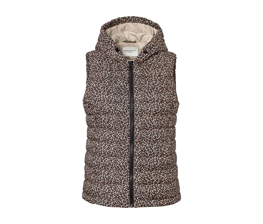 Wzorzysta pikowana kamizelka z kapturem.