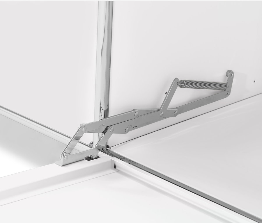 Szczegół mechanizmu klapy białej szafki CN3.