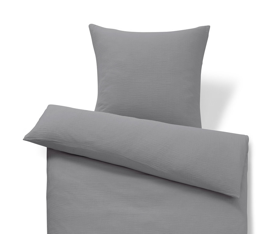 Szara pościel muślinowa standardowej wielkości z poszewką na poduszkę