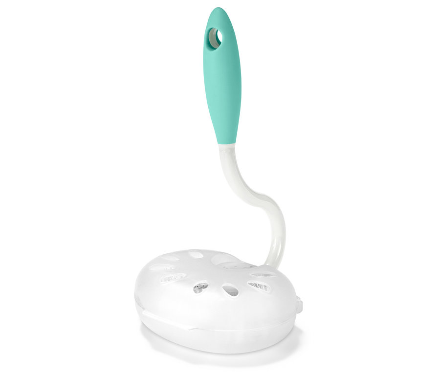 Szczotka toaletowa z białą podstawą i zielonym uchwytem.