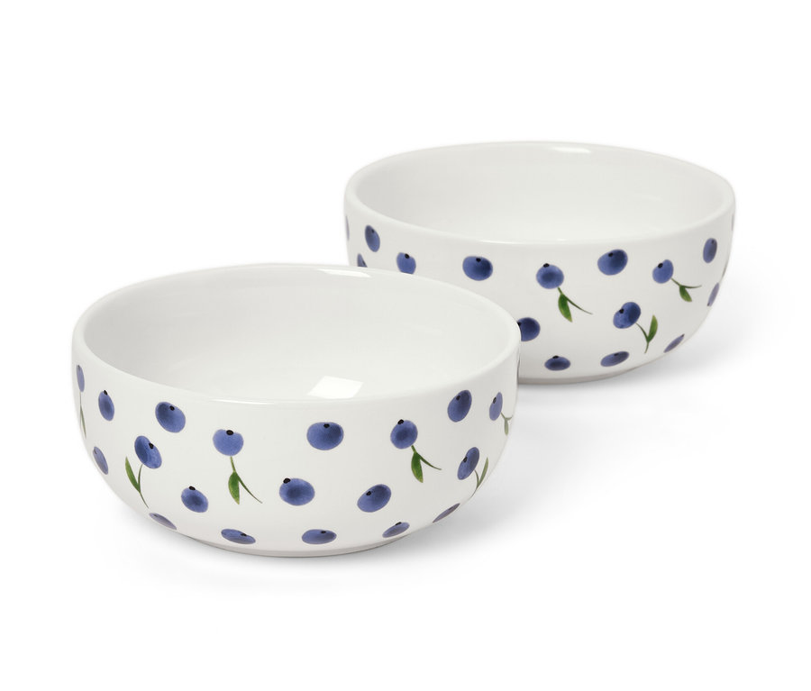 Dwie białe Miski, 2 sztuki, z nadrukiem jagód.